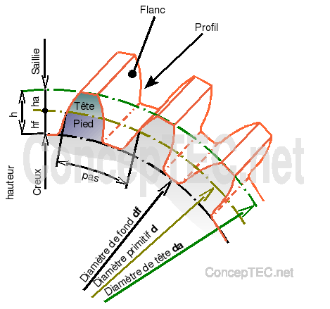 Caractéristiques Des Engrenages Droits Cylindriques - ConcepTEK.net